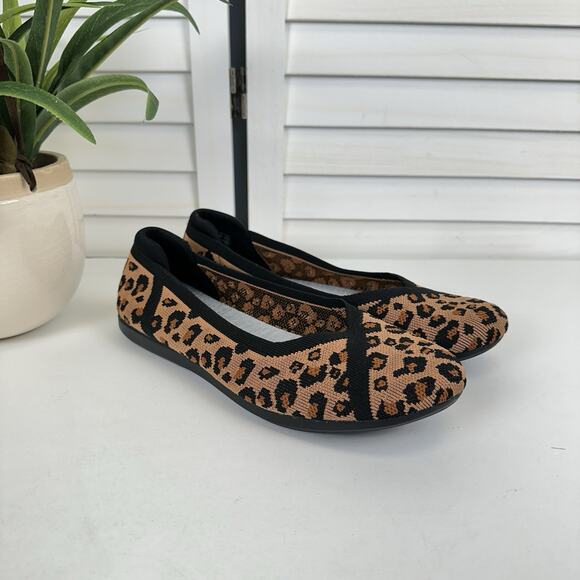 Clarks Cloudsteppers 9M Carly Wish Ballet Flats Brown Leopard Print Comfort Shoe - Picture 2 of 9
